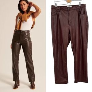 Abercrombie & Fitch Curve Love Vegan Leather 90s Straight Pant Brown Size 33 16